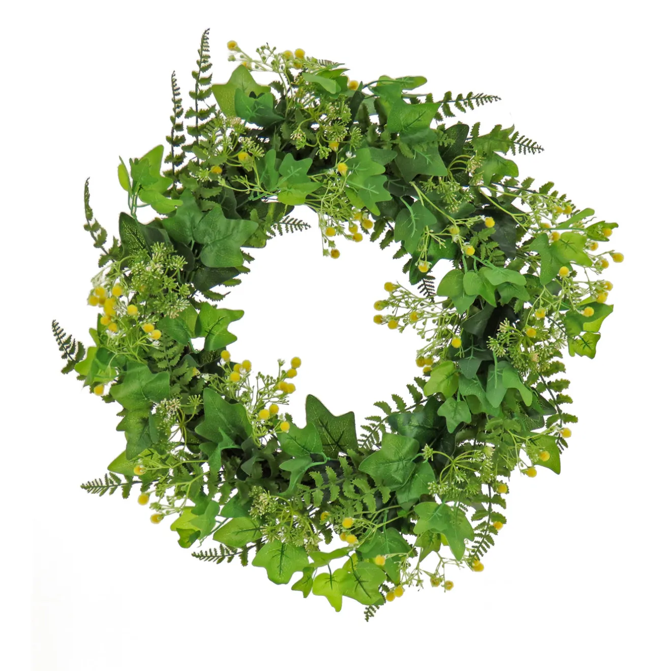 Sale 24 in. Spring Wreath with Ivy, Fern Leaves, Seed Pods, and Flowing Green Stems Wreaths