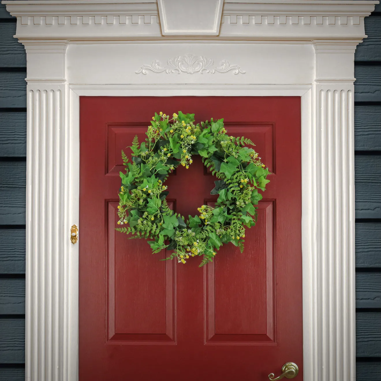 Sale 24 in. Spring Wreath with Ivy, Fern Leaves, Seed Pods, and Flowing Green Stems Wreaths
