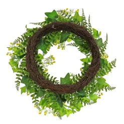 Sale 24 in. Spring Wreath with Ivy, Fern Leaves, Seed Pods, and Flowing Green Stems Wreaths
