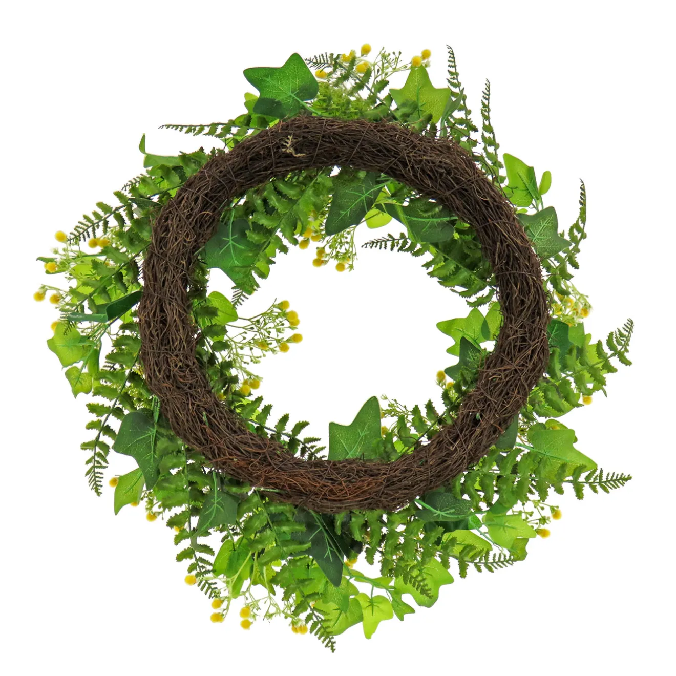 Sale 24 in. Spring Wreath with Ivy, Fern Leaves, Seed Pods, and Flowing Green Stems Wreaths