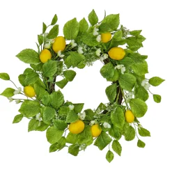 Discount 22 in. Spring Wreath with Lemons, Flower Blooms, Leafy Greens Wreaths
