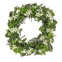 24 in. Spring Wreath with Mixed Flower Blooms and Flowing Green Stems Wreaths