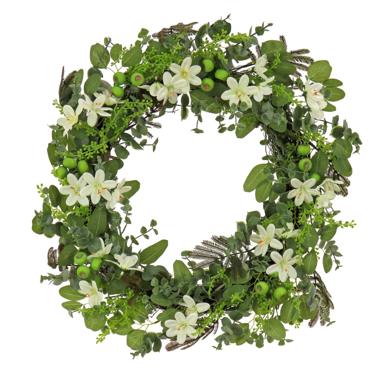 24 in. Spring Wreath with Mixed Flower Blooms and Flowing Green Stems Wreaths