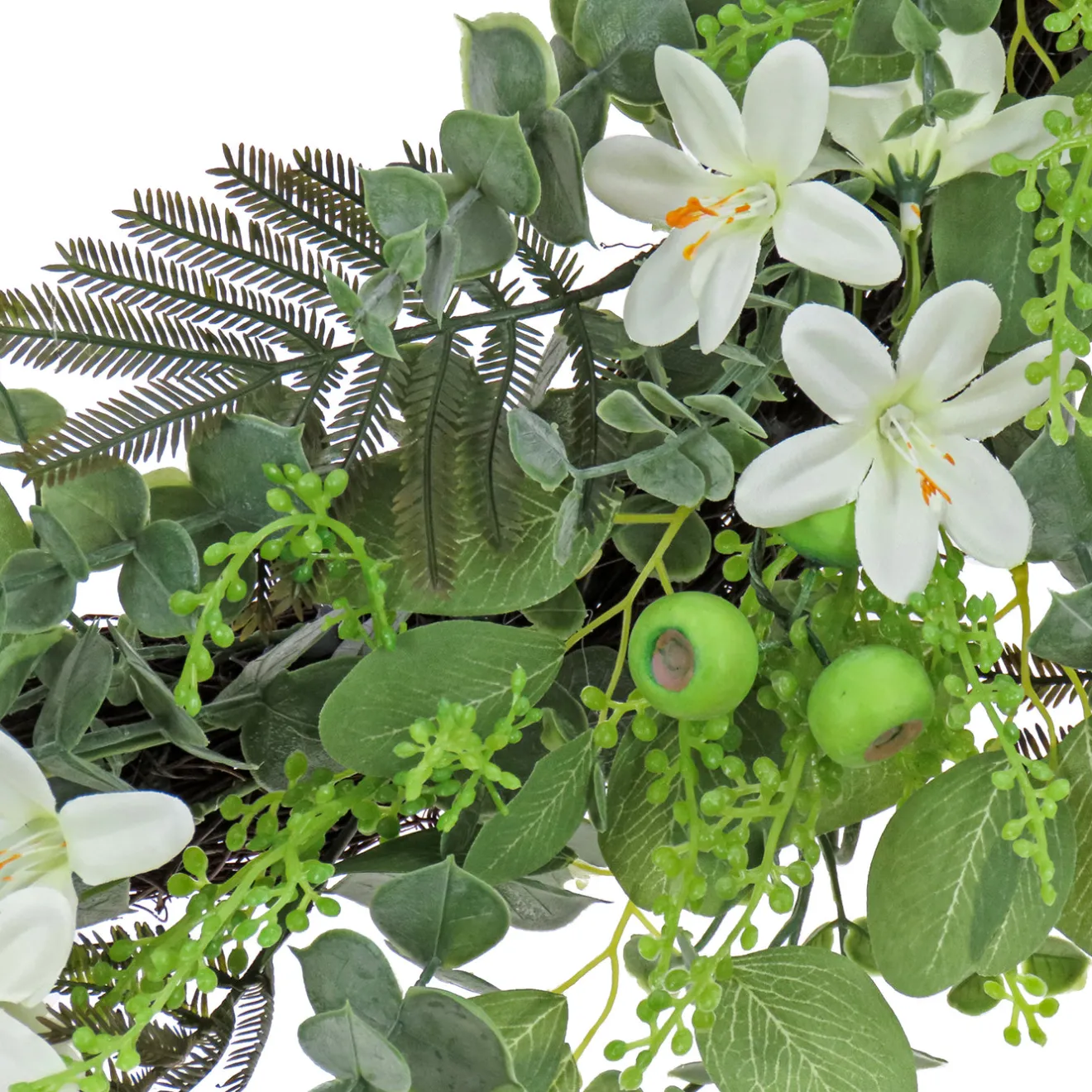 24 in. Spring Wreath with Mixed Flower Blooms and Flowing Green Stems Wreaths