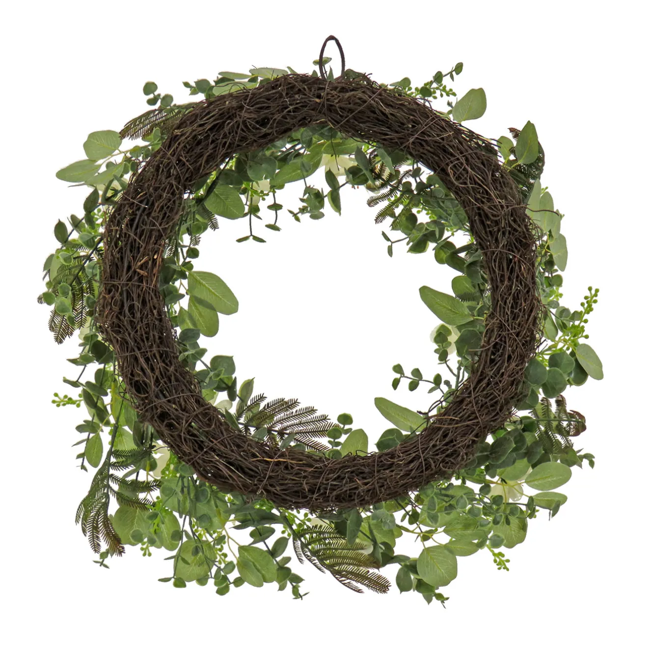 24 in. Spring Wreath with Mixed Flower Blooms and Flowing Green Stems Wreaths