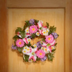 Discount 18 in. Spring Wreath with Multicolor Daisy and Tiger Lily Blooms, Leafy Greens, Berry Clusters Wreaths