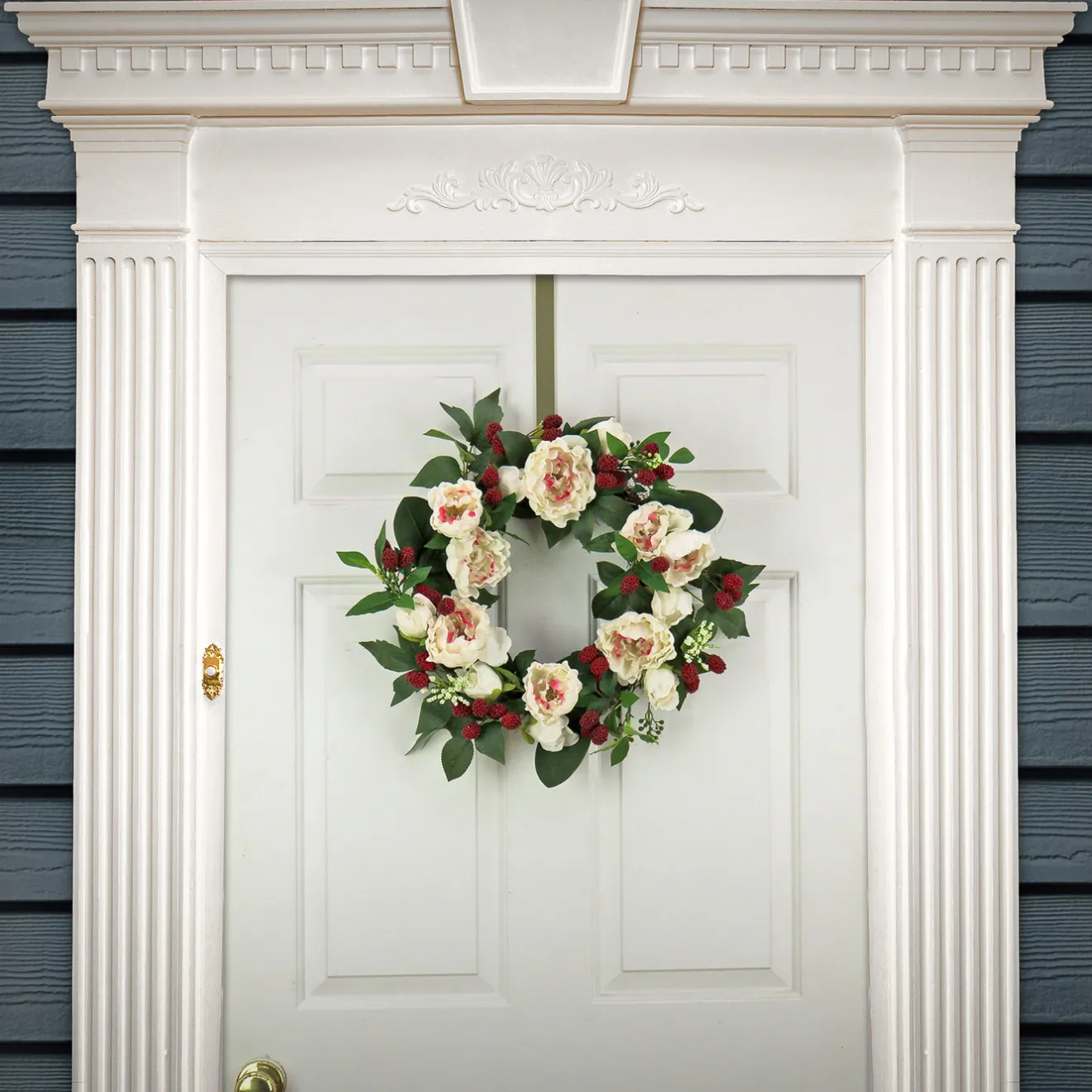 Discount 22 in. Spring Wreath with Peony Flowers, Raspberries, and Leafy Greens Wreaths