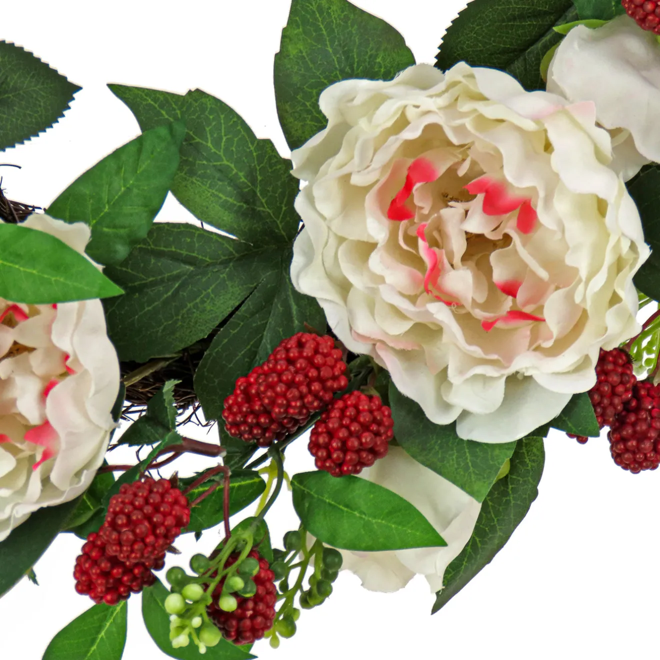 Discount 22 in. Spring Wreath with Peony Flowers, Raspberries, and Leafy Greens Wreaths