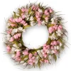 Sale 21 in. Spring Wreath with Pink and White Tulips, Flowing Green Stems Wreaths