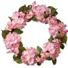 Discount 24 in. Spring Wreath with Pink Hydrangea Blooms, Berry Clusters, Leafy Greens Wreaths