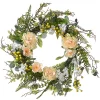 Hot 20 in. Spring Wreath with Pink and White Flower Blooms, Yellow Berry Clusters, Fern Fronds Wreaths