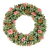 Online 18 in. Spring Wreath with Pink and Brown Assorted Wood Cut Flowers, Flowing Green Leaves Wreaths