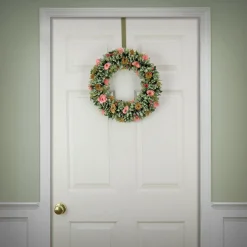 Online 18 in. Spring Wreath with Pink and Brown Assorted Wood Cut Flowers, Flowing Green Leaves Wreaths