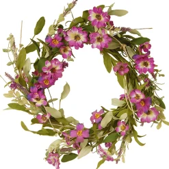 20 in. Spring Wreath with Purple Daisy Blooms, Lavender Flowers, and Leafy Greens Wreaths