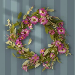 20 in. Spring Wreath with Purple Daisy Blooms, Lavender Flowers, and Leafy Greens Wreaths