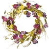 Discount 22 in. Spring Wreath with Purple Pansy and Poppy Flowers, Seed Pods, Leafy Greens Wreaths