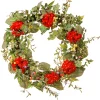 New 32 in. Spring Wreath with Red Flower Blooms, Flowing Green Stems Wreaths