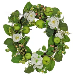 New 24 in. Spring Wreath with Rose Blooms, Apples, Leafy Greens Wreaths