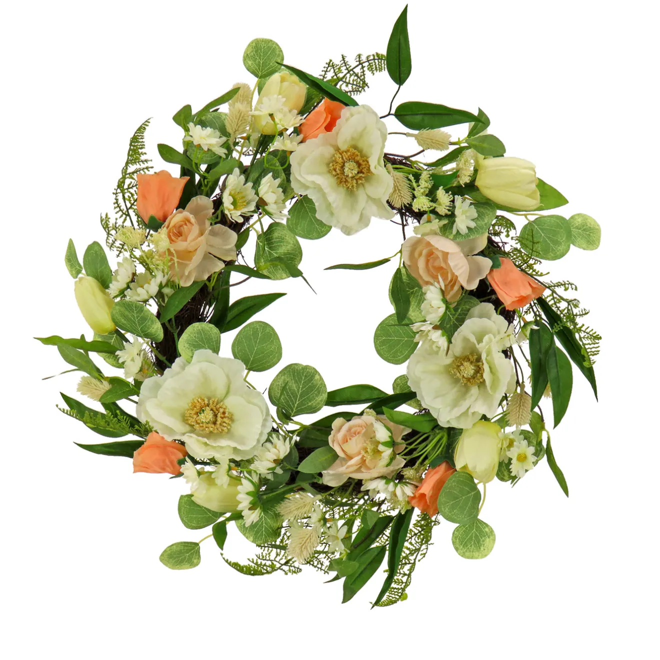 Discount 22 in. Spring Wreath with Tulip, Poppy, and Buttercup Blooms Wreaths