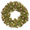 Hot 19 in. Spring Wreath with Yellow, White, Pink and Blue Flower Blooms, Green Ivy, Berries Wreaths