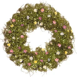 Hot 19 in. Spring Wreath with Yellow, White, Pink and Blue Flower Blooms, Green Ivy, Berries Wreaths