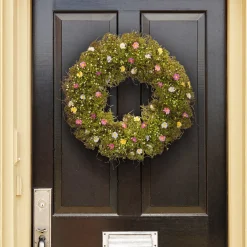 Hot 19 in. Spring Wreath with Yellow, White, Pink and Blue Flower Blooms, Green Ivy, Berries Wreaths