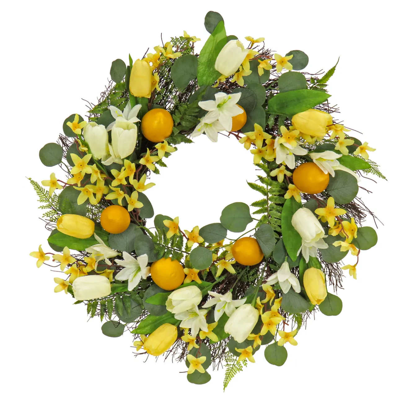 Best 22 in. Spring Wreath with Yellow Tulip Blooms, Lemons, and Forsythia Flower Blossoms Wreaths