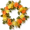 Clearance 20 in. Spring Wreath with Yellow and Orange Rose Blooms, Seed Pods, Berry Clusters, Leafy Greens Wreaths