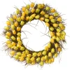 Hot 32 in. Spring Wreath with Yellow Tulip Blooms, Flowing Green Stems Wreaths