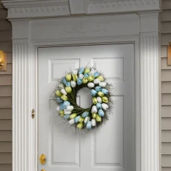 Hot 22 in. Spring Wreath with Yellow, Blue and White Tulips Wreaths