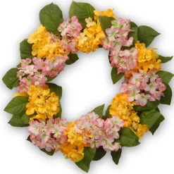 24 in. Spring Yellow and Pink Hydrangea Wreath Wreaths