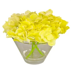 Clearance 8 in. Spring Yellow Hydrangea Bouquet in Glass Vase Flower Arrangements