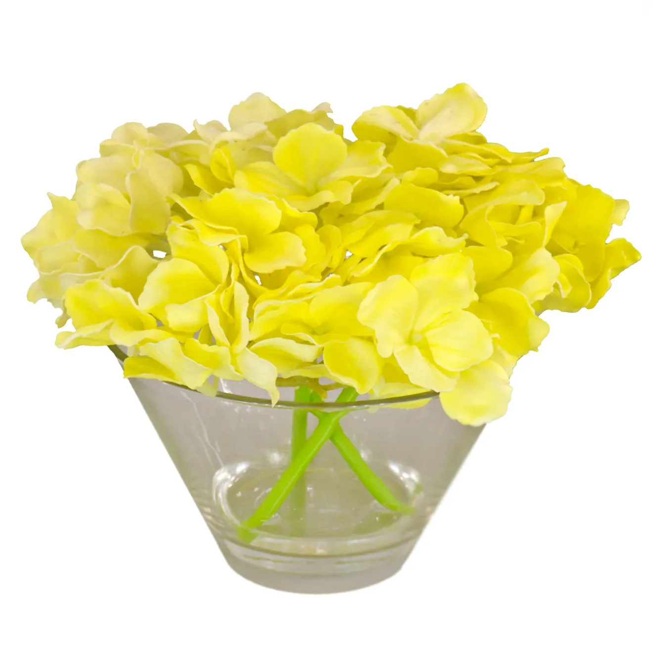 Clearance 8 in. Spring Yellow Hydrangea Bouquet in Glass Vase Flower Arrangements