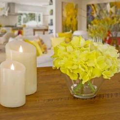 Clearance 8 in. Spring Yellow Hydrangea Bouquet in Glass Vase Flower Arrangements