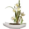 Sale 11 in. Spring Yellow Orchids Flower Potted in a White Base Potted Plants