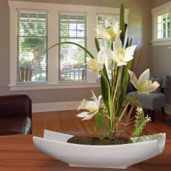 Sale 11 in. Spring Yellow Orchids Flower Potted in a White Base Potted Plants