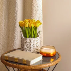 Online 10 in. Spring Yellow Tulip Bouquet in White Basket Flower Arrangements