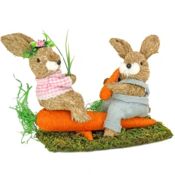 Sale 14 in. Two Bunnies on Carrot Seesaw Table Decoration Table Decorations