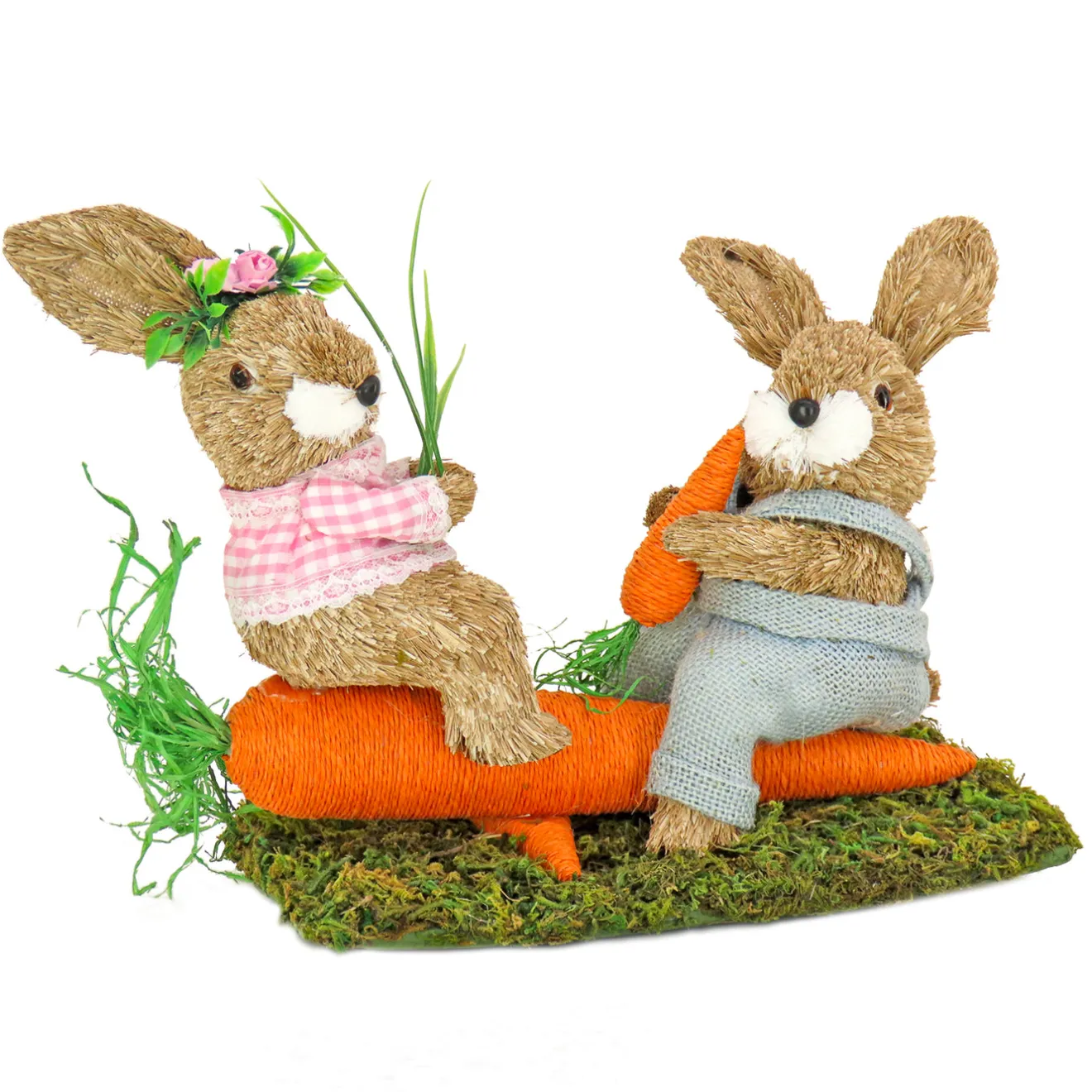 Sale 14 in. Two Bunnies on Carrot Seesaw Table Decoration Table Decorations