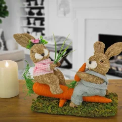 Sale 14 in. Two Bunnies on Carrot Seesaw Table Decoration Table Decorations