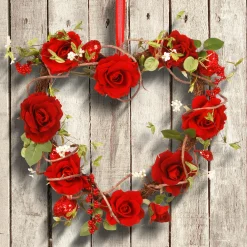 20 in. Valentine's Floral Heart Red Roses Wreath Wreaths