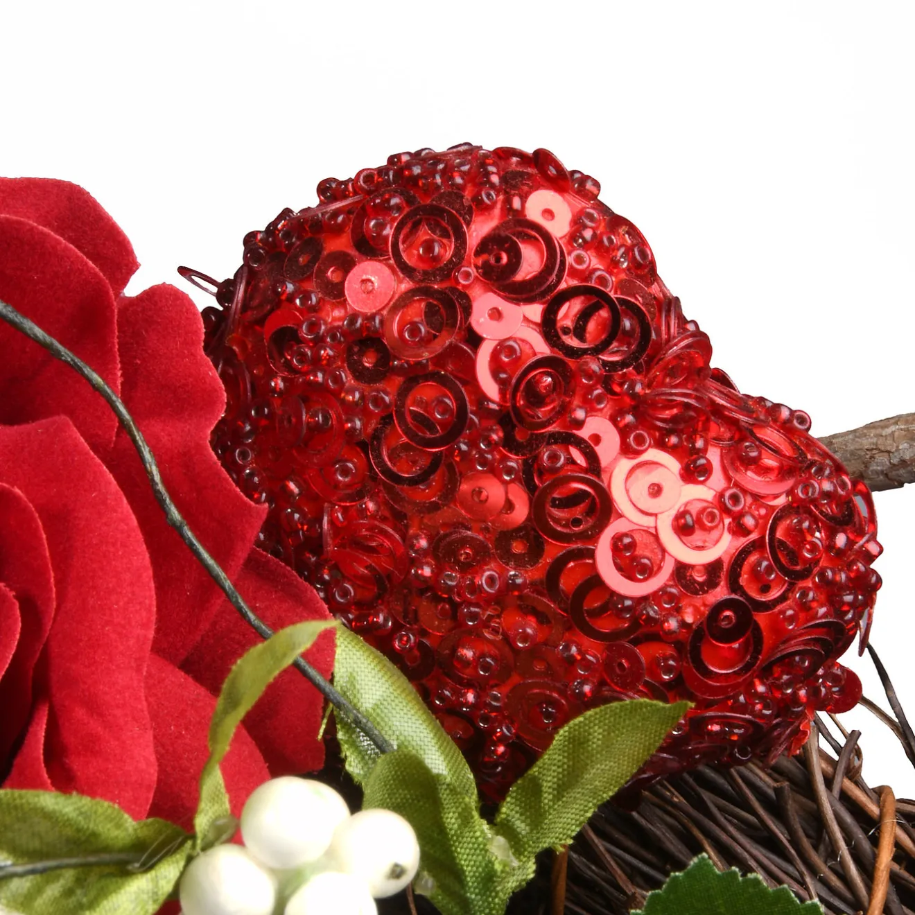 20 in. Valentine's Floral Heart Red Roses Wreath Wreaths