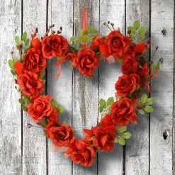 Outlet 16 in. Valentine's Floral Heart Rose Wreath Wreaths