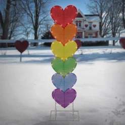 63 in. Valentine's Stacked Rainbow Hearts Decoration with LED Lights Decorations