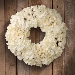 Best 18 in. Valentine's White Roses and Hydrangea Blooms Floral Wreath Wreaths