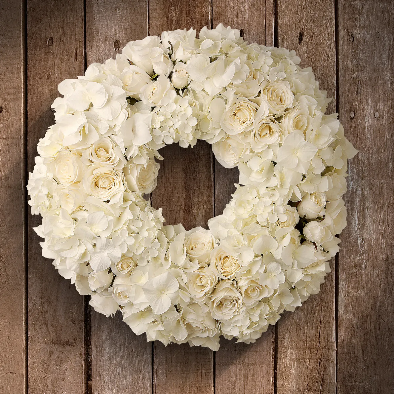 Best 18 in. Valentine's White Roses and Hydrangea Blooms Floral Wreath Wreaths