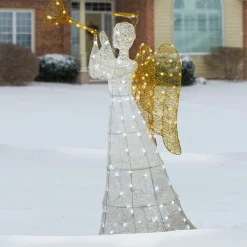 Hot 60 in. White Angel Decoration with LED Lights Yard Decorations