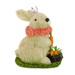 Best 12 in. White Easter Bunny with Crown Holding Carrot Table Decoration Table Decorations