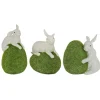 Best 7 in. White Easter Rabbit Figures on Green Moss Covered Eggs, Set of 3 Table Decorations