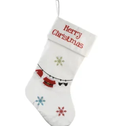 Discount 18 in. White Merry Christmas Stocking with Snowflakes Stockings